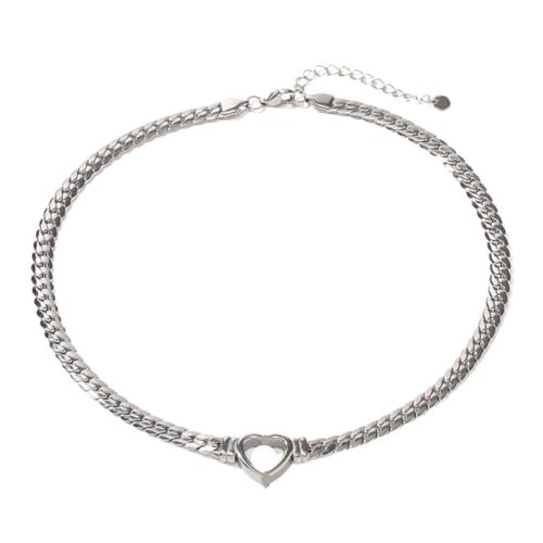 Collier acier inoxydable chaîne cubaine pendentif cœur creux pour femme