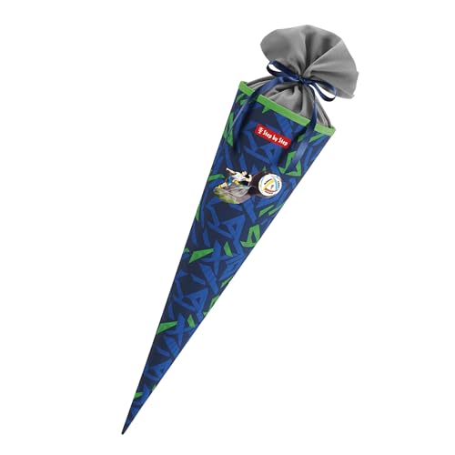 Step by Step Schultüte „Soccer Ben“, passend zum Schulranzen, aus recycelten PET-Flaschen, Verschluss aus Stoff, 5L Füllvolumen, 70 cm Höhe, für die 1. Klasse, blau