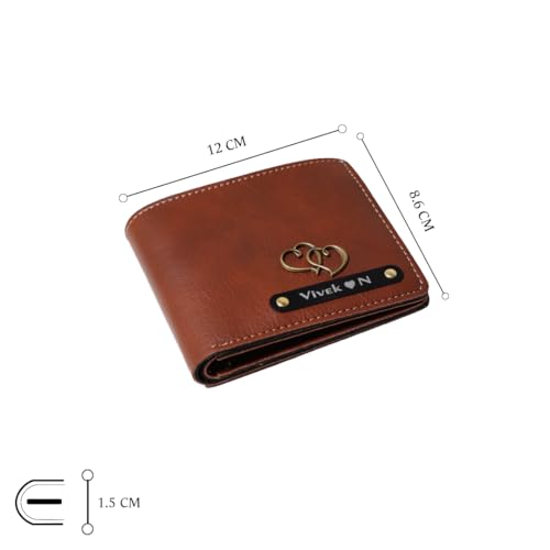 Image of Men Leather Personalized Wallet I Customized Slim Stylish Purse with Name & Charm I Unique Birthday Anniversary Gift Love Husband Employees Clients (TAN)
