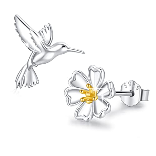 Hummingbird Daisy Earrings Hypoallergenic 925 Sterling Silver Animal Bird Asymmetrical Stud Earrings Hummingbird Daisy Jewelry Gift For Women Girls #TOP27