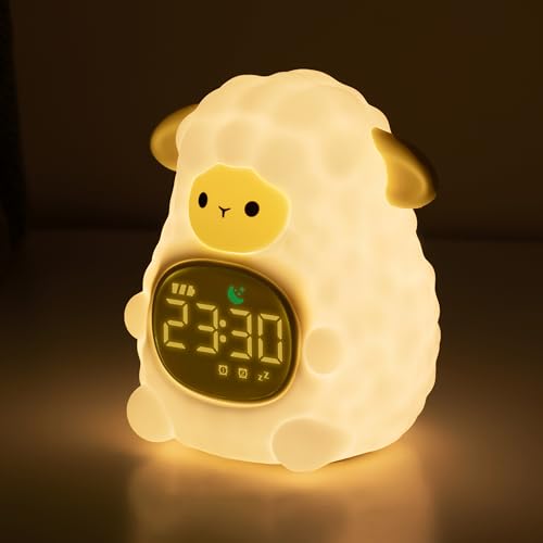 Sheep Alarm Clock with Night Light for Kids, Sleep Training and Sound Machine, Rechargeable Silicone Lamp Wake Up Clock, Cute Animal Tabletop Lamp, Alarm Clocks for bedrooms (Little Sheep)
