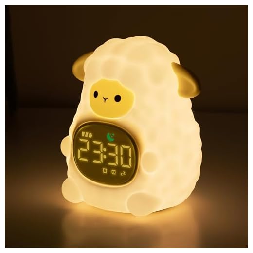 Sheep Alarm Clock with Night Light for Kids, Sleep Training and Sound Machine, Rechargeable Silicone Lamp Wake Up Clock, Cute Animal Tabletop Lamp, Alarm Clocks for bedrooms (Little Sheep)