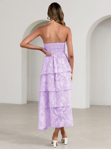 Image of Simplee Womens Summer Strapless Maxi Dress 2026 Boho Floral Off Shoulder Wedding Guest Dresses Tiered Beach Long Sundress
