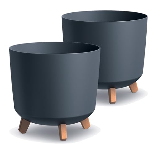 Tymar Übertöpfe groß mit Füßen, Blumenübertopf, Blumentopf Gross, Blumenkübel matt, Pflanzkübel für Außen und Innen ((2pack) Anthrazit ; Höhe 28,5 cm/ø 30 cm)