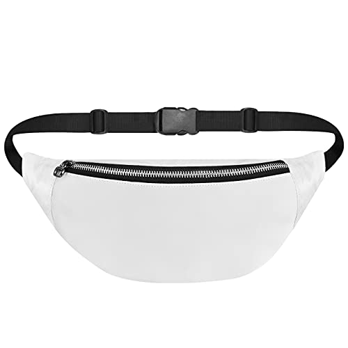 Image of Unisex Waist Pack Travel Handy Hiking Zip Pouch Elegant Style Document Money Phone Belt Sport Bag Bum Bag for Men and Women Nylon Adjustable Strap (Snow White Metal Zip)