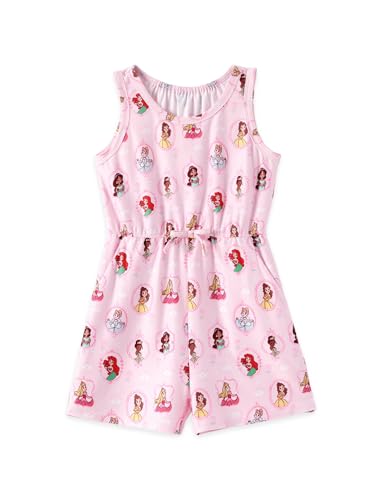 Disney Princess Romper Belle Ariel Aurora Print Sleeveless Girls Jumpsuit With Pocket One Piece Summer Outfit Toddlers & Kids Clothes Pink 3-4T