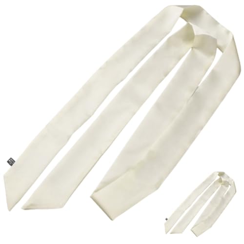 GORGECRAFT 2PCS 57.59×1.97 Inch Polyester Solid Color Long Neckerchief Silk Skinny Satin Scarf Handbag Handle Wrap Ribbon Necktie Scarf Belt Hair Headband for Women Lady (Floral White) 6
