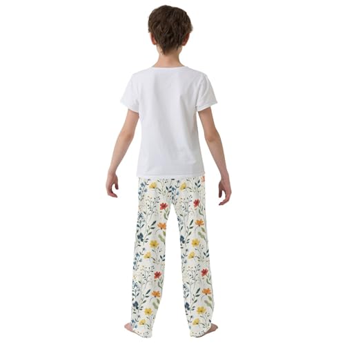 Boys' Pants Simple Bohemian Wildflower White Long Bottoms Jogger Pants Elastic Waist Trousers with Pockets S-XL3