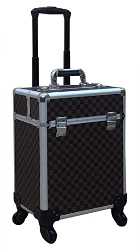 Image of Adson Multifunctional Professional Beauty Makeup Artist Rolling Cosmetic Aluminium Vanity Trolley Beauty Train case Makeup Cosmetic Trolley Hairstylist Travel Organizer (Carbon channal Diamond Black)