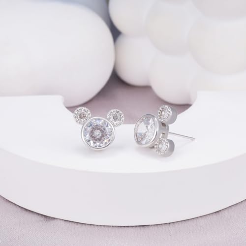 Mouse Earrings Sterling Silver Cute Animal Stud Earrings for Women Hypoallergenic Cubic Zirconia Lovely Earring for Sister4