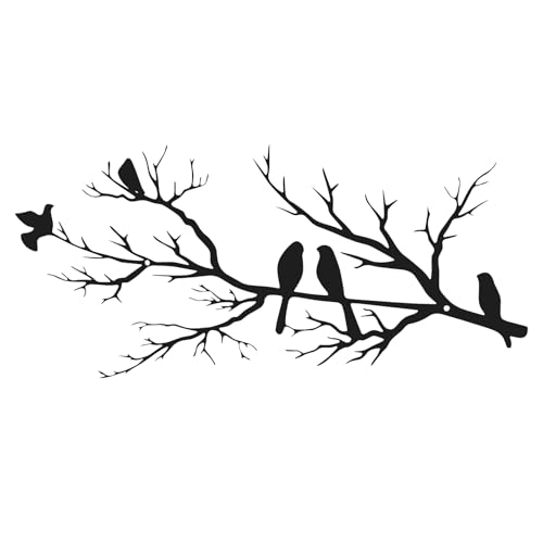 Décoration murale d'oiseaux en métal noir pour habiller une grande feuille de salon