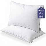 FluffCo Basics Down Alternative Bed Pillows - Cooling Cotton Shell with Supportive Gel-Fiber Fill - Pillows for Side, Back, and Stomach Sleepers - Made in USA - Standard/Queen Size, Set of 2