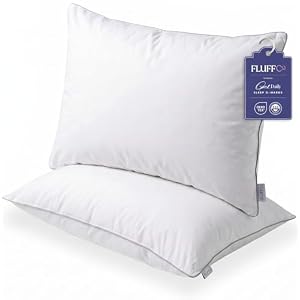 FluffCo Down Alternative Bed Pillows – Standard/Queen Size, Soft (2 Pack) | 100% Cotton Cover, Recycled Vegan Microfiber Filling, Oeko-Tex Certified, For Side, Back & Stomach Sleepers, Made In USA