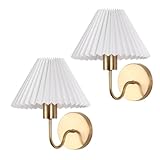 Wireless Wall Sconce Sets of 2, Pleated Shades Rechargeable Battery Operated Wall Sconce, Retro gooseneck Gold Wall Lights Bathroom Vanity Sconces, Wall Mounted Lamps for Bedroom Living Room Kitchen