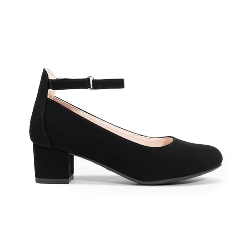 DREAM PAIRS Mädchen Kleiderschuhe Chunky High Heels Knöchelriemen Party Hochzeit Prinzessinnen Pumps für kleine und große Kinder,Size 35,Schwarz,KKUMPU2502