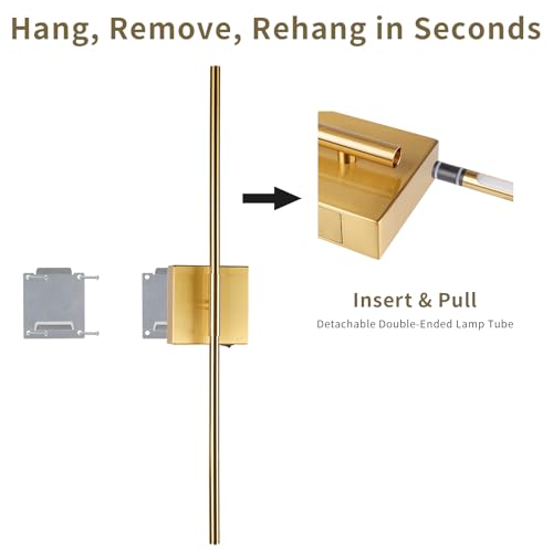 Image of Battery Operated Wall Sconce Set of Two with Remote Control, Rechargeable & Dimmable Wireless, Easy Install Peel and Stick, Timer Function, Wall Lights for Living Room, Bedroom, 28.3 inch (Brass)