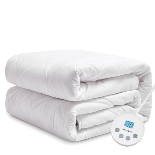 Thermylux Electric Mattress Pad Full Size Quilted Wave 10 Heat Settings with 12 Hour Auto Off Deep Pocket Fits up to 15 Microfiber Bed Warmer ETL Certified Machine Washable 54x75