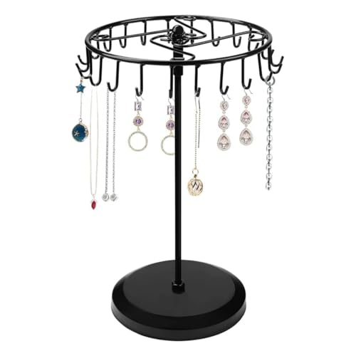 Image of ecofynd 24 Hooks Metal Rotating Jewelry Organizer Stand, 14-Inch Durable & Rust-Resistant Display Earring, Necklace, Bracelets, Chain, Rings Collection Hanging Holder, Perfect for Home & Travel(JS005)