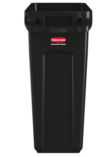 Rubbermaid Commercial Products Slim Jim Mülleimer mit Luftkanälen 60L Schwarz – Abfallbehälter für Küche, Büro & Arbeitsplatz, Kunststoff – 1955959