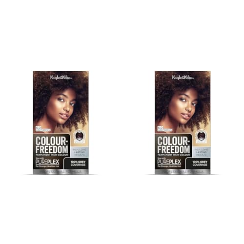 Colour Freedom Light Brown Permanent Hair Colour. Formulated with PurePlex to Protect, Restore and Nourish. 100% Grey Coverage. 6.0 Light Brown by Knight & Wilson (Pack of 2)
