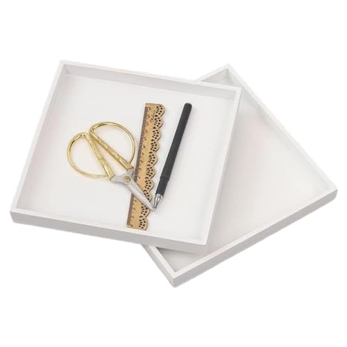 VIFERR Weißes Dekoratives Tablett, Holztablett Deko Tablett Quadratisches Serviertablett für Schmuck, Lebensmittel, Badezimmer, Küche, 20 x 20 cm
