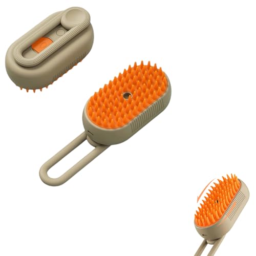 2025 New Comb for Cats Dogs, 3-In-1 Puffease Spritz Defur Comb for Cat and Dog,Self Cleaning 3 in 1 Pet Brush Pet Grooming Brush with Spray (Brown)