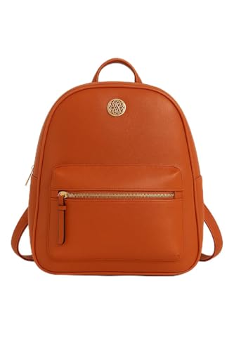 Mochila Feminina Luxo Monogramada Estilo Grife Internacional Alças Confortáveis Ajustáveis Zíper Dourado Espaço Interno Grande Bolsa Casual, Trabalho e Passeio (Marrom)