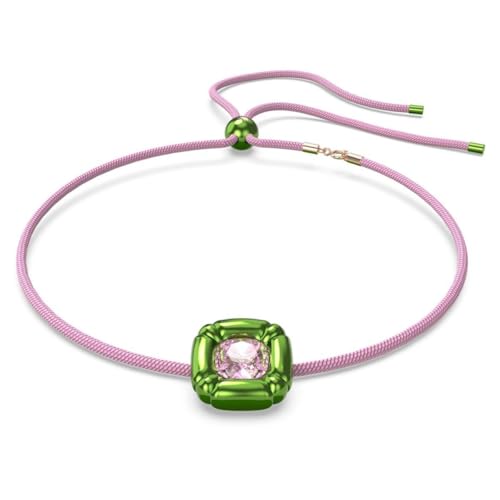 Swarovski Dulcis Necklace, Single Pink Crystal in a Bright Green Setting on a Braided Cord, part of the Dulcis Collection3