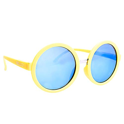 Sun-Staches Minions Bello | Gafas de sol icónicas | Lentes azules UV 400 con montura amarilla | Talla única