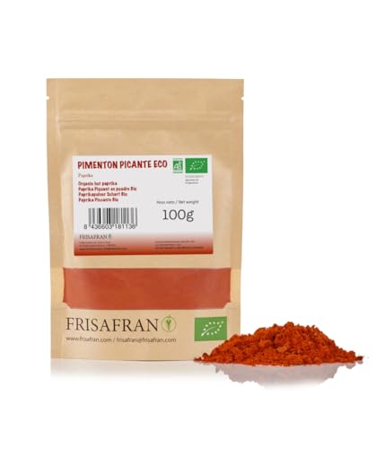 FRISAFRAN | Pimentón Ahumado dulce en polvo | 100g | Pimentón en polvo | Ecológico | pimentón dulce molido | especia molida | pimenton español | Alto nivel en vitaminas y minerales | Origen ★ Murcia