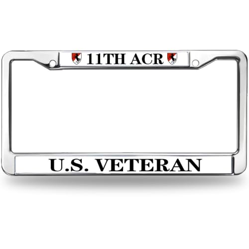 Image of 11th ACR US Veteran License Plate Frame Metal Heavy Duty Car Tag Holder | 11th ACR US Veteran License Plate Frame Heavy Duty Metal Car Tag Cover Holder Fit US Standard Auto Trucks Cars Accessories