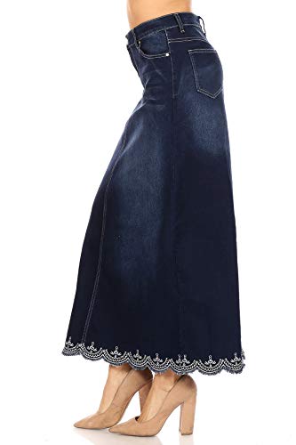 Fashion2Love Women's Juniors/Plus Size Long A-Line Stretch Denim Maxi Skirt2