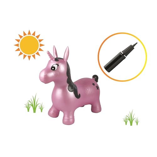 Lexibook Aufblasbares Hüpf-Einhorn, zur Förderung des Gleichgewichts und der motorischen Fähigkeiten, Inbegriffenen manuellen Pumpe, Sicherer und widerstandsfähiger Kunststoff, Rosa, BG050UNI