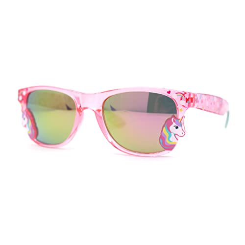 SA106 Girls Kid Size Rainbow Unicorn Badge Horn Rim Sunglasses2