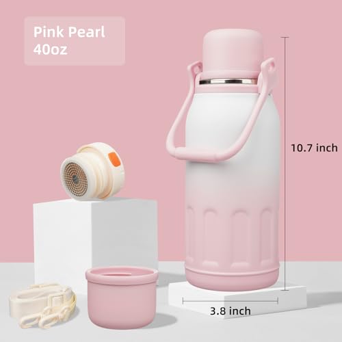 Image of Konokyo 40oz Thermos for Cold Drinks, Insulated Water Bottle, Pink Pearl