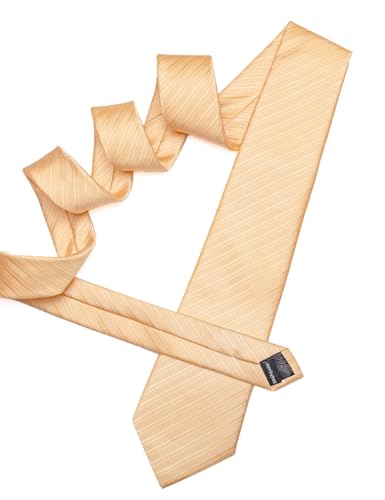Image of Barry.Wang Solid Striped Tie for Men Silk Necktie Pocket Square Cufflinks Formal Wedding Party Business