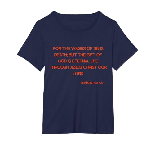 Romans 6:23 KJV Bible Scripture Verse T-Shirt, Women's Plus, Navy Blue, 1X