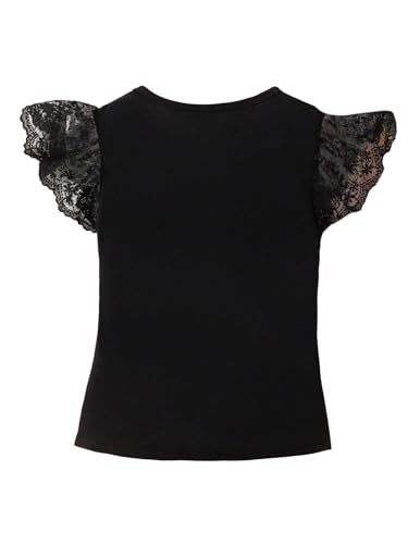 OYOANGLE Girl's Lace Ruffle Cap Sleeve T Shirts Round Neck Cute Summer Casual Tee Shirt2