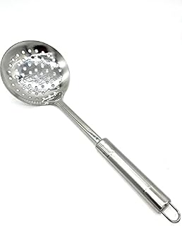 TIJAR® Skimmer Slotted Spoon, Stainless Steel Kitchen Cooking Spoon, Oil Drainer for Frying Ergonomic Handle, Comfortable Grip Design Strainer Ladle for Kitchen, 38 cm (Stainless Steel)