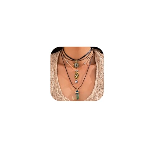 Layered Boho Necklace for Women Stacked Crystal Chain Necklace Su...
