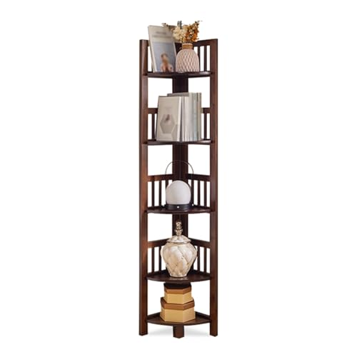 HPTHLY Estantería Esquinera De 3, 4 Y 5 Niveles, con Forma De L, Ideal para Espacios Pequeños, Salas De Estar, Oficinas Y Estudios.Walnut Color-5-tiers