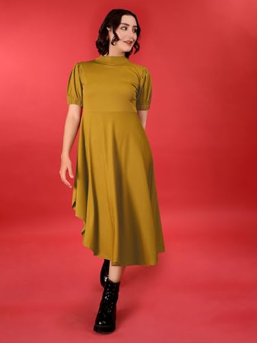 Image of PURVAJA Women's Fit & Flare Knee Length Short Sleeve Turtle Neck Solid Dress