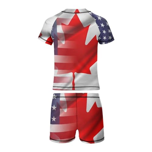 American and Canadian FlagsChildren's Casual Swimsuit Set - Simple and Versatile7-9Y（120cm）3