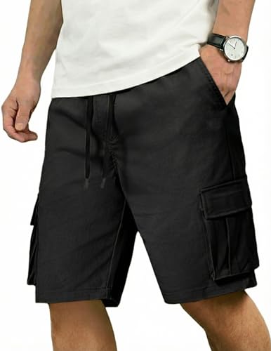 COOFANDY Cargo Shorts for Men Casual Cotton Stretch Work Shorts Summer Shorts with Pockets Black, L