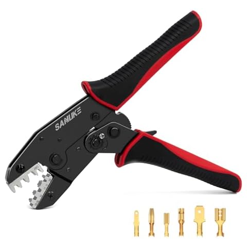 Sanuke Crimping Tool For Non-Insulated Open Barrel Terminals Receptacles, AWG 20-10 Ratchet Wire Crimper Tool, Ratcheting Crimping Tool, for Non-Insulated Open Barrel Terminals Receptacles Cover