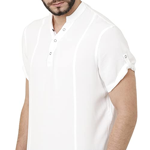 Image of Identiti Men's Cotton Solid Full Sleeve Slim Fit Shirt with Mandarin Collar