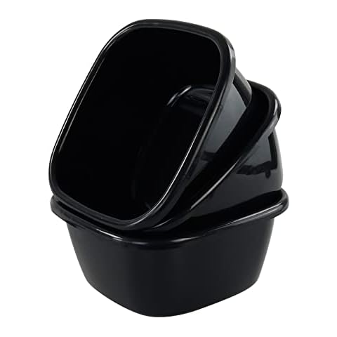 Qskely 3-PACK 16 Quart Plastic Wash Basin/Dish Pan Tub, Black Cover