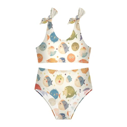 KLL Puffer Hawaiian Fish and Seaweed Girl 2 Pieces Bikini Set Quick-Dry Bathing Suit Swimwear Adjustable Strap3