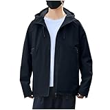 Dmmtot Chaquetas para hombre al aire libre, chaquetas de invierno para acampar, abrigo de montañismo, chaqueta con capucha, cortavientos, chaqueta deportiva con cremallera, chaqueta básica, Black1, XL