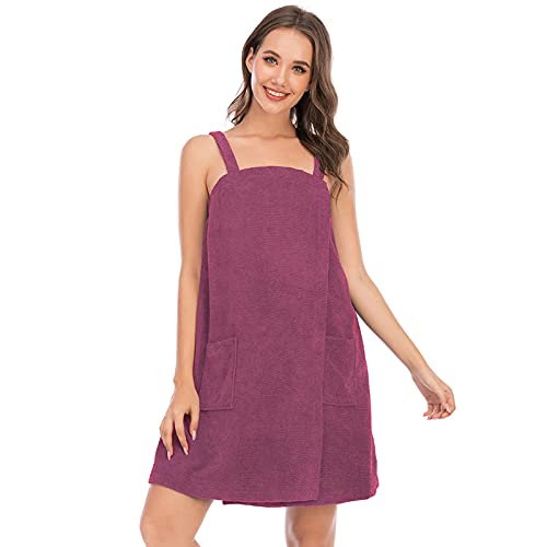 Jamron Womens Adjustable Towel Wraps Bathrobe With Headband for Gym Shower Spa & Beach Cover Ups Fuchsia M - Image 4